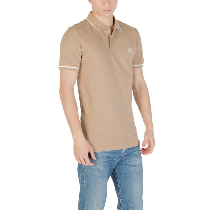 Calvin Klein Jeans Homme Polo Beige Manches Courtes