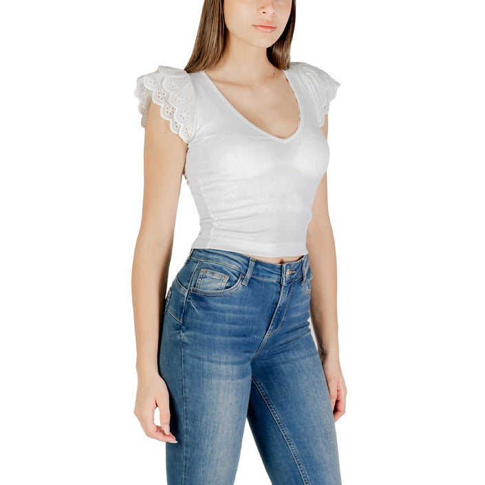 Guess Femme Tops Élégants Sans Manches En V Blanc