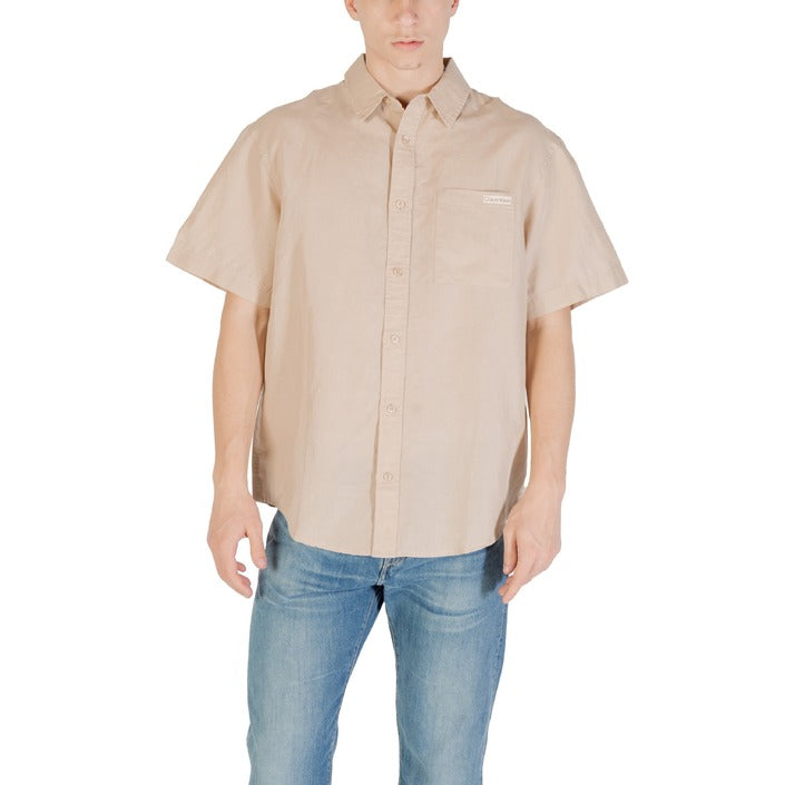 Calvin Klein Jeans Homme Chemises Beige Manches Courtes
