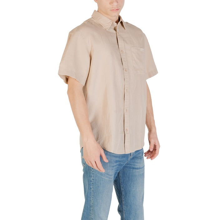 Calvin Klein Jeans Homme Chemises Beige Manches Courtes