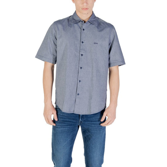 Boss Homme Chemises Bleu Monochrome À Manches Courtes