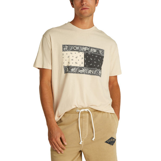 Tommy Hilfiger Jeans Homme T-Shirts Beige Manches Courtes