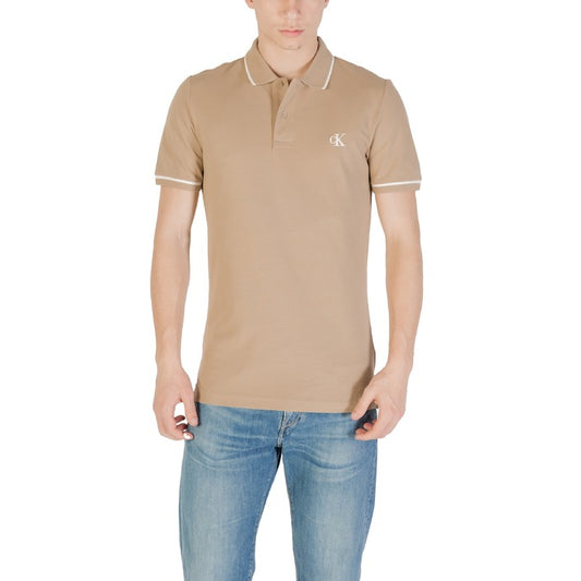 Calvin Klein Jeans Homme Polo Beige Manches Courtes