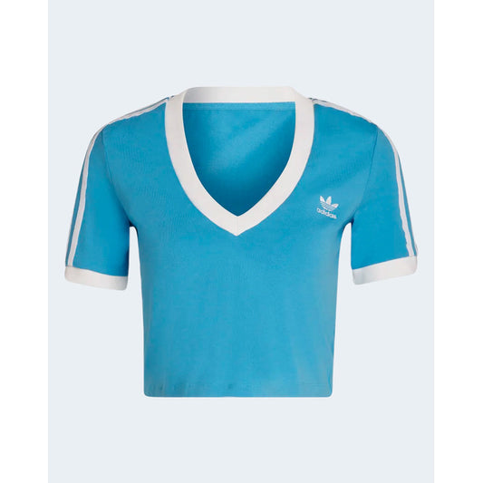 Adidas Femme T-Shirts Bleu Azur Manches Courtes En V